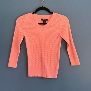 Y2K V Neck Sweater Women's Size Petite XXS Peach Pink Cropped 2000s Boho‎ Preppy